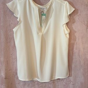 Cream Women's Top, V-neck with cap sleeves, size Medium